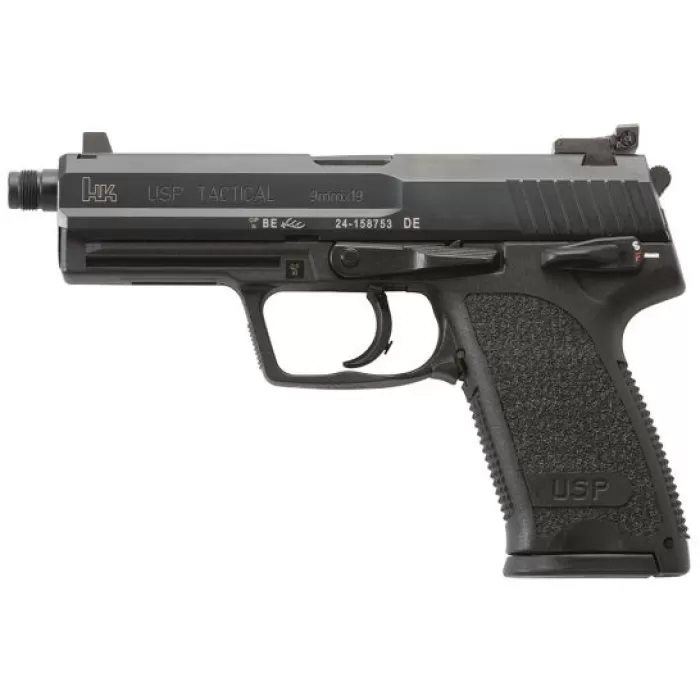Heckler & Koch 81000347 Usp Tactical V1 9Mm Luger Caliber With 4.86" Threaded Barrel, 15+1 Capacity, Overall Black Finish, Serrated Trigger Guard Frame, Serrated Steel Slide & Polymer Grip Includes 2 Mags M709001T-A5 Heckler & Koch 81000347 Usp Tactical V1 9Mm Luger Caliber With 4.86" Threaded Barrel, 15+1 Capacity, Overall Black Finish, Serrated Trigger Guard Frame, Serrated Steel Slide & Polymer Grip Includes 2 Mags M709001T-A5