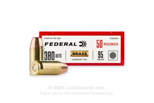 Federal Champion 380 ACP Ammo 95 Grain Full Metal Jacket Case of 1000 (20 Boxes of 50)
