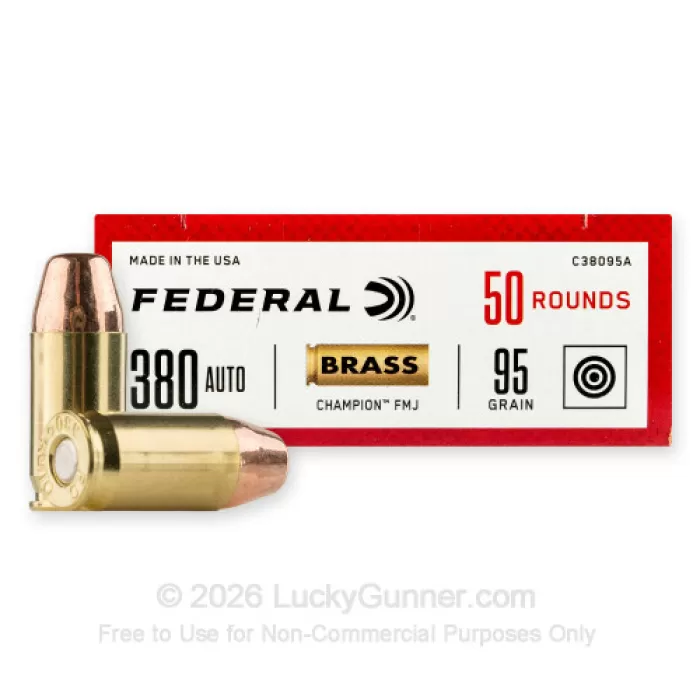 Federal Champion 380 ACP Ammo 95 Grain Full Metal Jacket Case of 1000 (20 Boxes of 50)