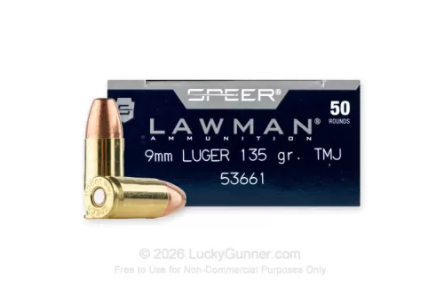 Speer Lawman Handgun Training Ammunition 9mm Luger 135gr TMJ 1120 fps 50/ct