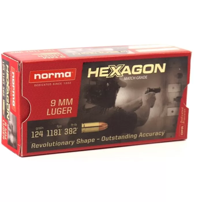 289140050 Hexagon Geco 
9Mm Luger 124 GR Hexagon 50 Bx/ 20 CS