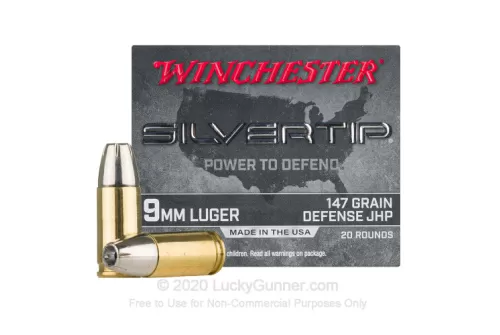 Winchester Silvertip Defense 9mm Luger Ammo 147 Grain Winchester Silvertip Jacketed Hollow Point Case of 200 (10 Boxes of 20)