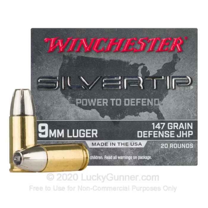 Winchester Silvertip Defense 9mm Luger Ammo 147 Grain Winchester Silvertip Jacketed Hollow Point Case of 200 (10 Boxes of 20)
