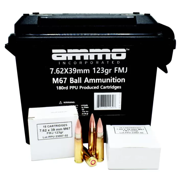 Ammo Inc M67 Ball Ammunition 7.62x39, 123gr, Full Metal Jacket, 180rd Box