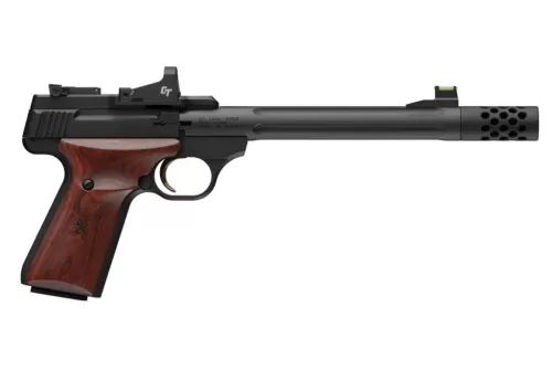 Browning Buckmark Hunter 22 LR, 7.65" Threaded Barrel, Black, Rosewood Grip, Crimson Trace Red Dot, 10rd