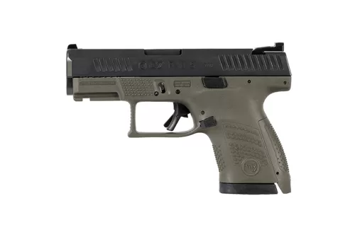 CZ P-10 S Sub-compact 9mm, 3.5" Barrel, Nitride Slide Finish, Olive Drab Green, 3 Backstraps, Fixed Sights, Integrated Trigger Safety, Reversible Mag Catch, 12rd