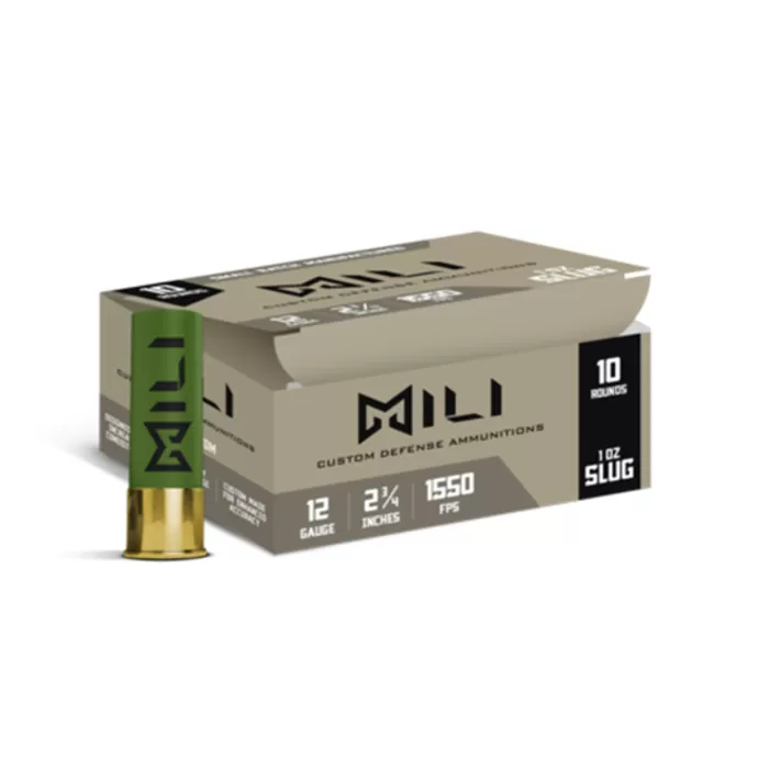 MILI Ammunitions Rifled Slug 12 Gauge 2-3/4in 1oz Slug Shotshells - 10 rounds MILI Ammunitions Rifled Slug 12 Gauge 2-3/4in 1oz Slug Shotshells - 10 rounds
