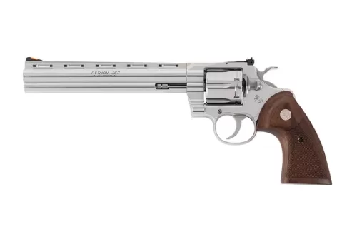 Colt Python .357 MAG, 8" barrel, Stainless Steel, Adjustible Sight, Walnut, 6 rounds [MPN: PYTHONSP8WTS]