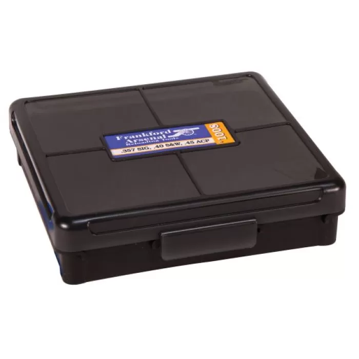 Frankford Arsenal Hinge-Top Ammo Box, 1008, 100 Rounds, Fits 10MM, 40S&W and 45ACP, Smoke Gray, Plastic 1083798