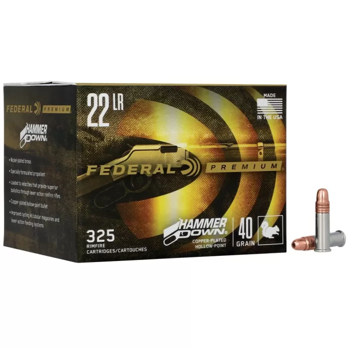 Federal Hammer Down 22 LR, 40gr, Copper Plated Hollow Point, 325rd Box Federal Hammer Down 22 LR, 40gr, Copper Plated Hollow Point, 325rd Box