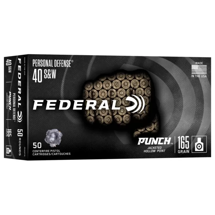 Federal PD40P1G Punch 40S&W 165gr Jacketed Hollow Point 50 Per Box/10 Case Federal PD40P1G Punch 40S&W 165gr Jacketed Hollow Point 50 Per Box/10 Case