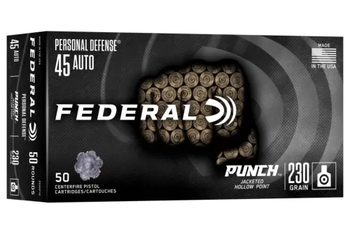 Federal PD45P1G Punch 45Auto 230gr Jacketed Hollow Point 50 Per Box/10 Case
