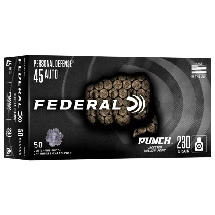 Federal PD45P1G Punch 45Auto 230gr Jacketed Hollow Point 50 Per Box/10 Case