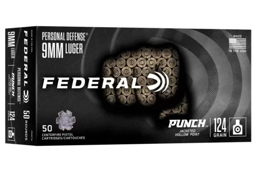 Personal Defense Punch, 9mm Luger, 124 Grain, Jacketed Hollow Point, 1150 fps