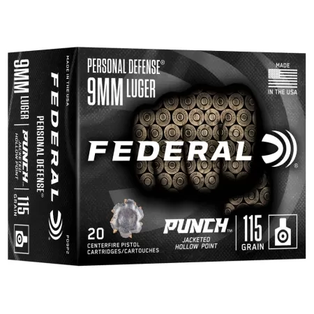 Personal Defense Punch, 9mm Luger, 115 Grain, Punch Jacket Hollow Point, 1180 fps
