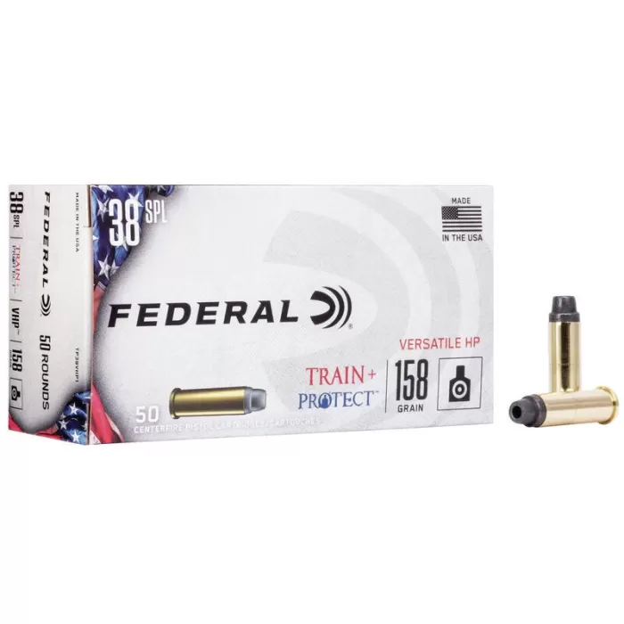 Federal Train + Protect 38 Special 158 Grain Versatile Hollow Point 50 Round Box Federal Train + Protect 38 Special 158 Grain Versatile Hollow Point 50 Round Box