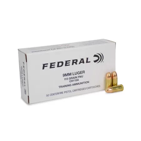 Federal 9mm 115gr FMJ Training Ammo 50 Rnd