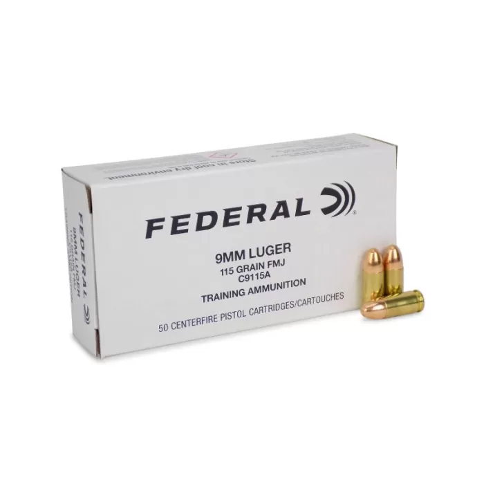 Federal 9mm 115gr FMJ Training Ammo 50 Rnd