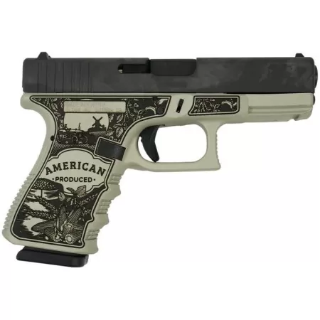 Glock 19 Gen 3 "American Made Farm" Compact Handgun 9mm Luger 15rd Magazines(2) Nickel Finish 4" Barrel Austria