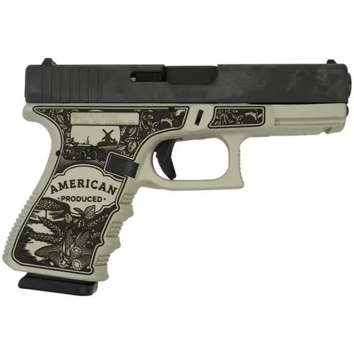 Glock 19 Gen 3 "American Made Farm" Compact Handgun 9mm Luger 15rd Magazines(2) Nickel Finish 4" Barrel Austria
