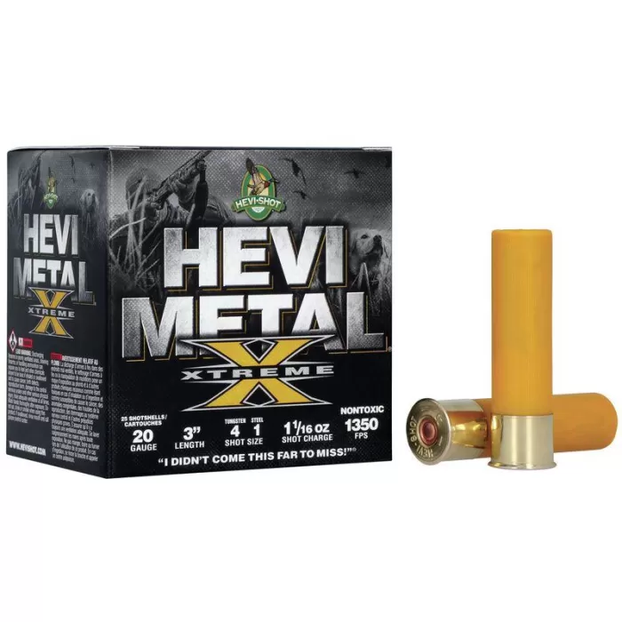 HEVI-Shot Hevi Metal Xtreme 20 Gauge 1.0625oz 3in Shotgun Ammo, Shot 4, 25 Rounds, HS39202-25RD
