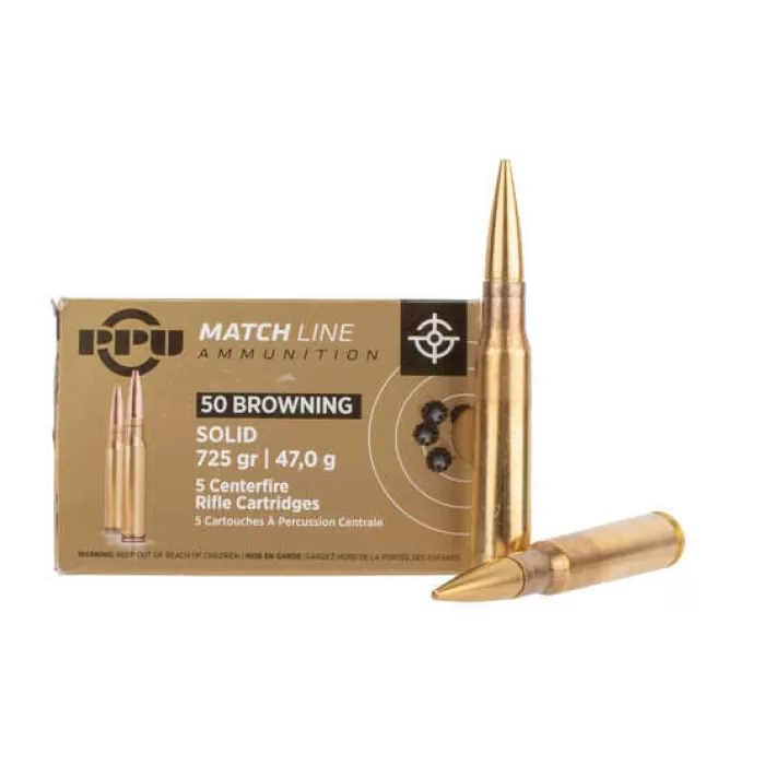 PPU MATCH .50 BMG 725GR FULL METAL JACKET 5 ROUNDS PER BOX PPU MATCH .50 BMG 725GR FULL METAL JACKET 5 ROUNDS PER BOX