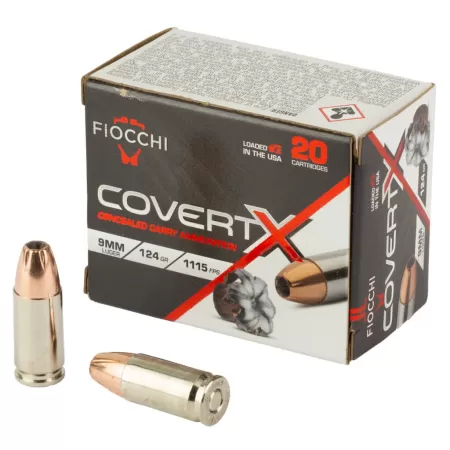 Fiocchi CovertX Handgun Ammunition 9mm Luger 124gr JHP 1115 fps 20/ct
