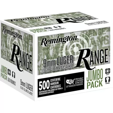 Remington Range 9mm Luger 115gr Full Metal Jacket Handgun Ammo - 500 Rounds