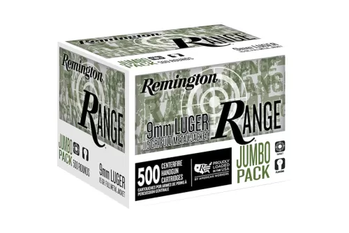 Remington Range 9mm Luger 115gr Full Metal Jacket Handgun Ammo - 500 Rounds