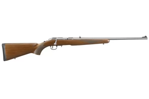 Ruger AMERICAN Stainless / Wood Stock 17HMR 22-inch 9rd Checkered Wood Gripis