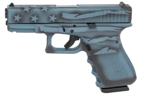 Glock 19 Gen3 USA 9mm, 4.02" Barrel, Fixed Sights, Blue Flag Titanium, 15rd