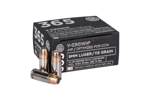 Sig Sauer 365 9mm 115gr Elite V-Crown JHP Ammunition,  20 Rounds - E9MMA1-365-20