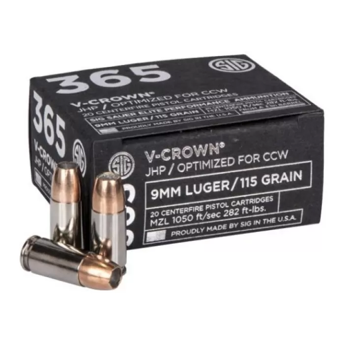 Sig Sauer 365 9mm 115gr Elite V-Crown JHP Ammunition, 20 Rounds - E9MMA1-365-20 Sig Sauer 365 9mm 115gr Elite V-Crown JHP Ammunition, 20 Rounds - E9MMA1-365-20