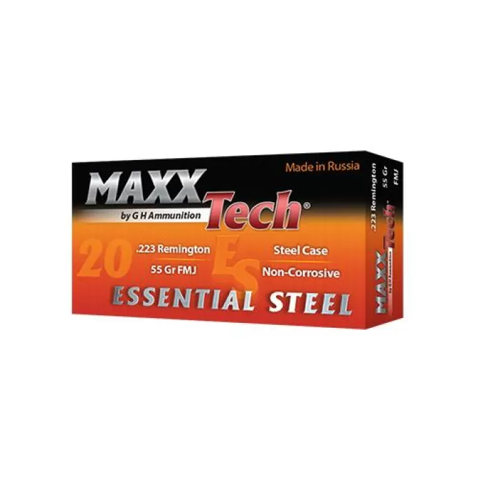 Maxxtech Essential Steel Rifle Ammunition .223 Rem 55 GR Fmj 3241 Fps 1000/Ct Case (50-20Rd Boxes) ES223550C