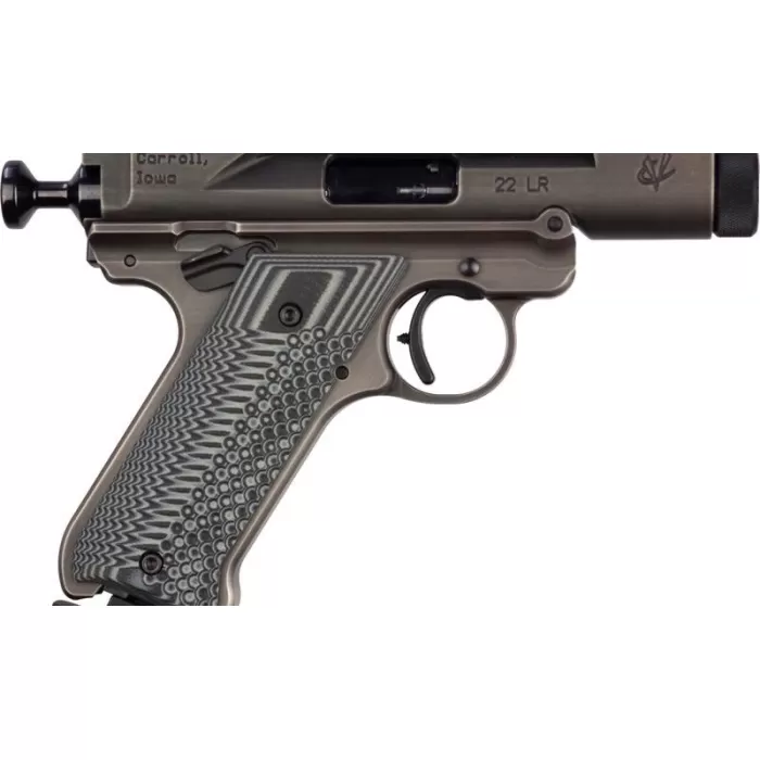 Volquartsen Mini Mamba 22 LR, 3" Threaded Barrel, Battleworn Frame, Gray/Black G10 Grip, 10rd