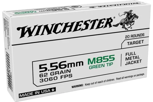 Winchester Lake City 5.56 MM M855 FMJ WIN 62 GR 50 Green Tip 50-20RD Box 1000 rds tot, WM855K Case