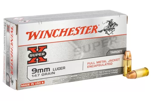 Winchester Ammo , Win X9mmsu2cnp 9mm Luger  147 Fmje    50/10