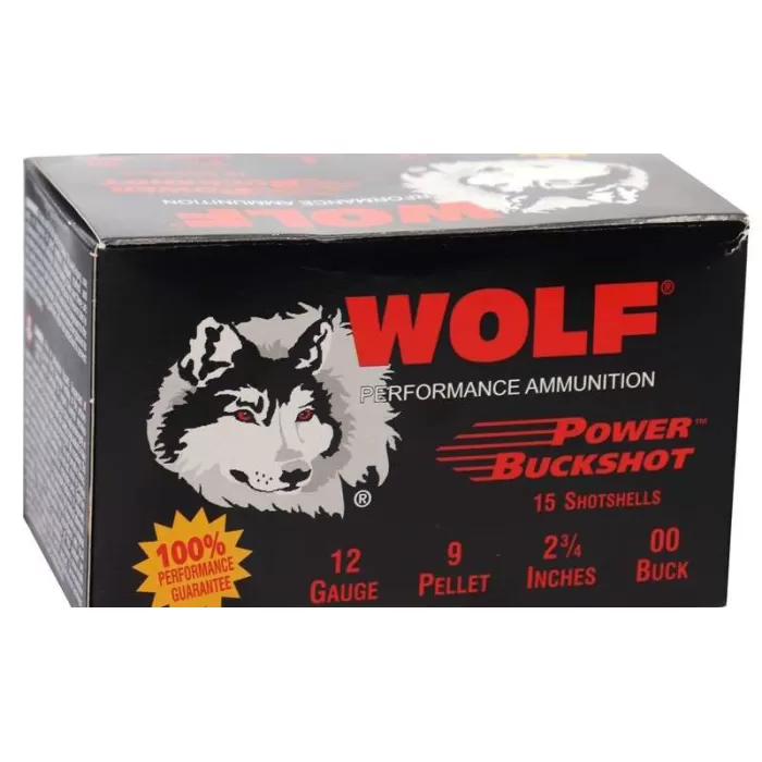 Wolf Power Buckshot 12 Gauge 2.75" 9 Pellets Lead 5 Box/50 Case 1200B - Wolf Power Buckshot 12 Gauge 2.75" 9 Pellets Lead 5 Box/50 Case 1200B -