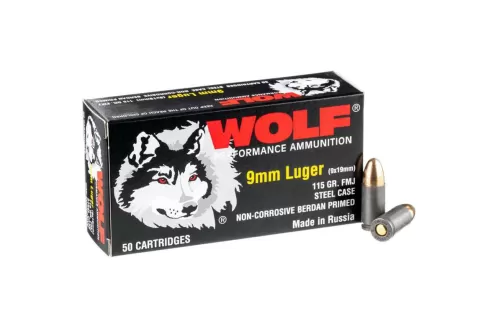 Wolf Performance 9mm Luger Ammo 115 Grain FMJ Steel Case