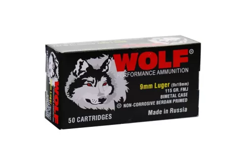 Wolf Performance 9mm Luger Ammo 115 Grain FMJ Bi-Metal Steel Case