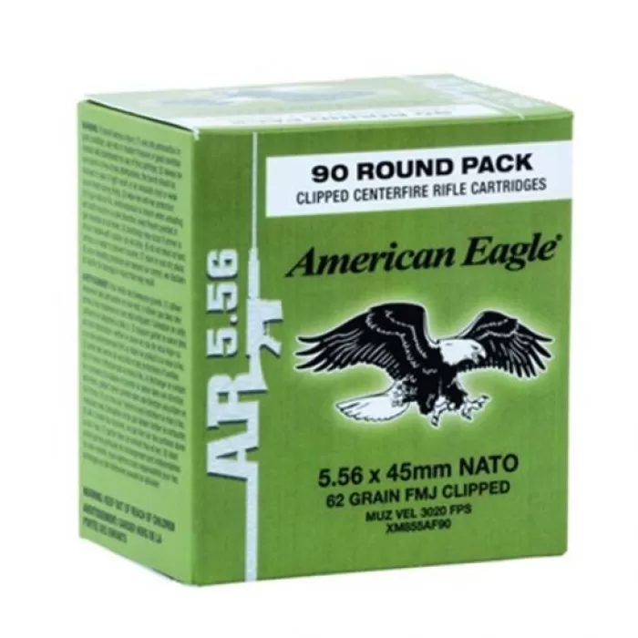 American Eagle 5.56x45 62 gr FMJ 90 Rounds on Stripper Clips - XM855AF90