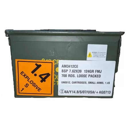 Century Arms Bsp Steel Case Corrosive Rifle Ammunition 7.62X39 124Gr Fmj 700/Ct (Ammo Can) AM3412CE