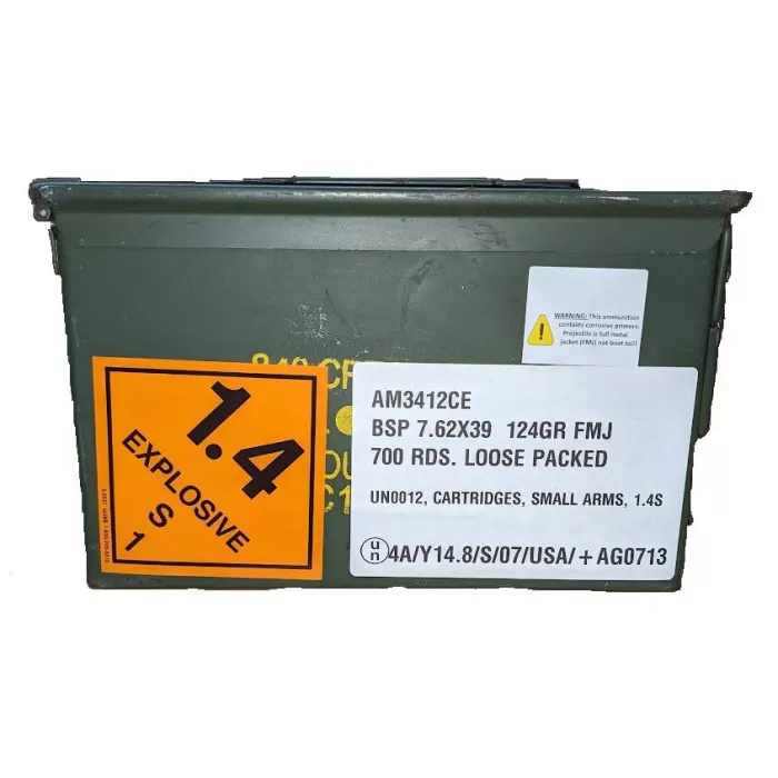 Century Arms Bsp Steel Case Corrosive Rifle Ammunition 7.62X39 124Gr Fmj 700/Ct (Ammo Can) AM3412CE Century Arms Bsp Steel Case Corrosive Rifle Ammunition 7.62X39 124Gr Fmj 700/Ct (Ammo Can) AM3412CE