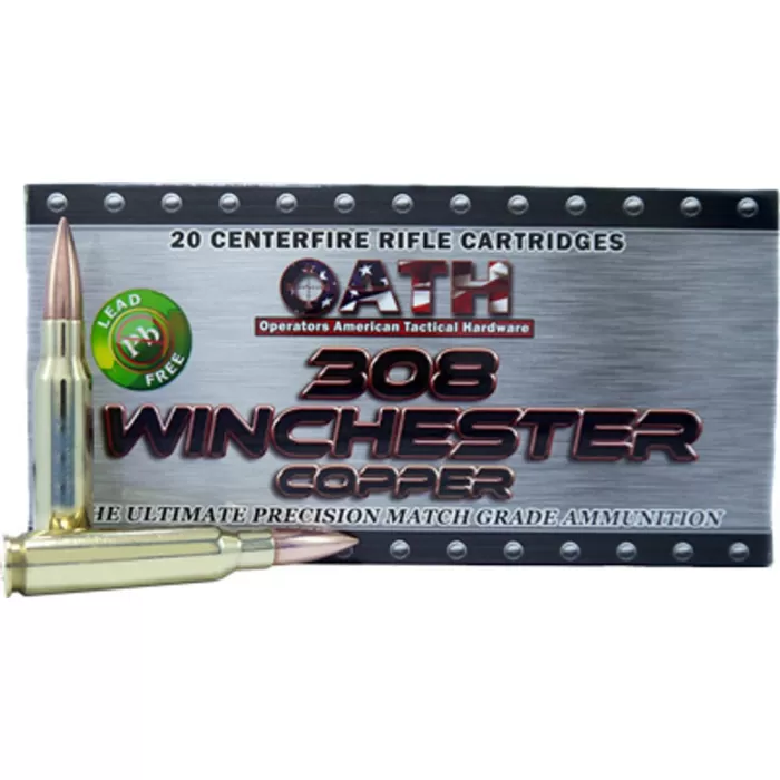 Oath H308C Match Grade 308 Winchester 180 GR Copper 20 Bx/ 10 Cs - Brass Casing Oath H308C Match Grade 308 Winchester 180 GR Copper 20 Bx/ 10 Cs - Brass Casing