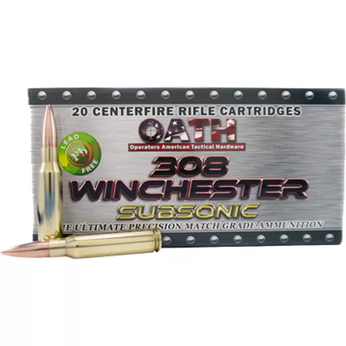 Oath AH308SUBC Match Grade 308 Winchester/7.62 NATO 205 GR 20 Bx/ 10 Cs - Brass Casing Oath AH308SUBC Match Grade 308 Winchester/7.62 NATO 205 GR 20 Bx/ 10 Cs - Brass Casing