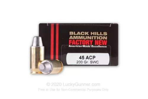 45 ACP - 200 Grain SWC - Black Hills - 20 Rounds