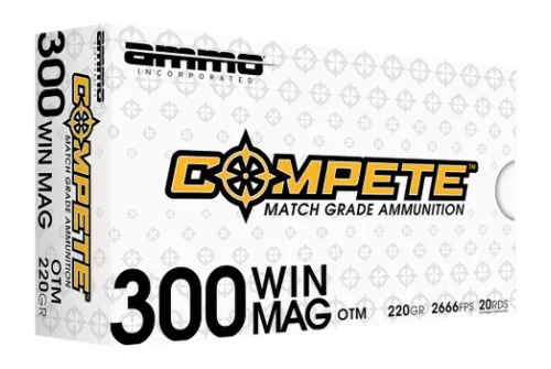 Ammo Inc 300WM190BTHPA20 Compete 300WinMag 220gr Open Tip Match 20 Per Box/10 Case