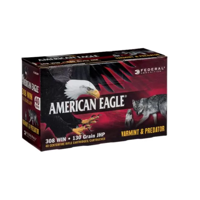 American Eagle 308 Winchester 130gr JHP "Varmint/Predator" Ammunition 40 rds - AE308130VP American Eagle 308 Winchester 130gr JHP "Varmint/Predator" Ammunition 40 rds - AE308130VP