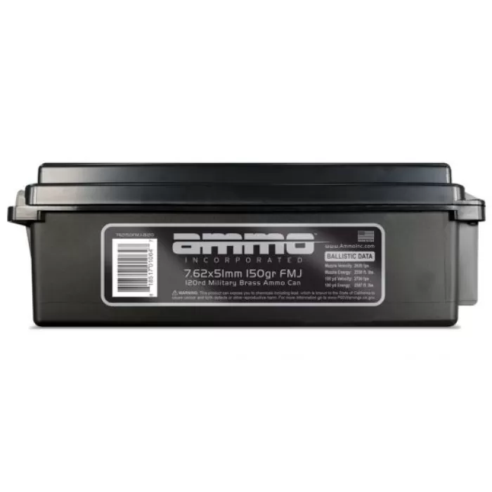Ammo Inc 150 gr FMJ 7.62x51mm Ammunition, 120 Round Ammo Can - 762150FMJ-B120 Ammo Inc 150 gr FMJ 7.62x51mm Ammunition, 120 Round Ammo Can - 762150FMJ-B120
