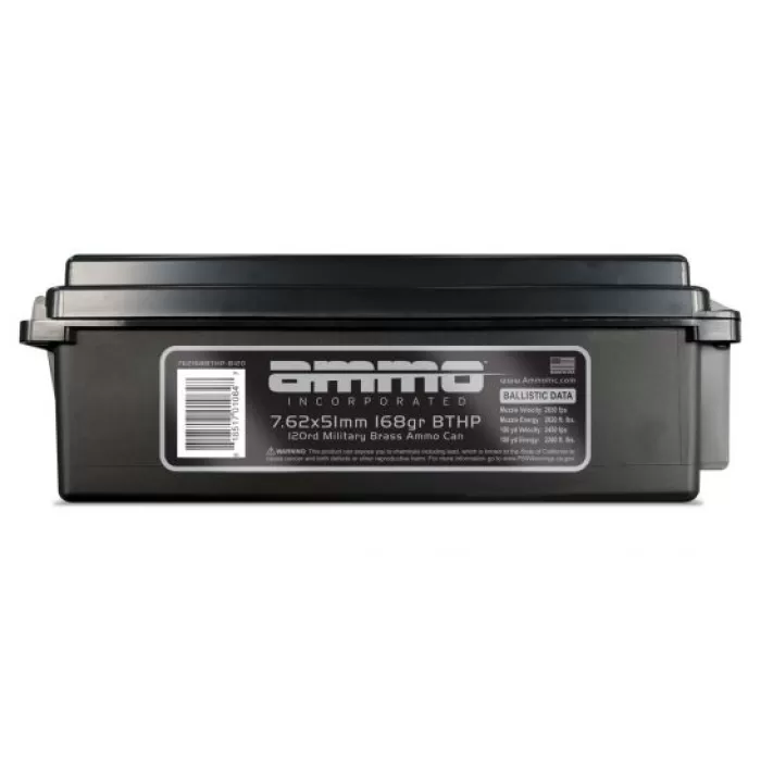 Ammo, Inc. 7.62x51mm 168 Grain Boat Tail Hollow Point Brass Cased Centerfire Rifle Ammo, 120 Round, Case, 762168BTHP-B120 Ammo, Inc. 7.62x51mm 168 Grain Boat Tail Hollow Point Brass Cased Centerfire Rifle Ammo, 120 Round, Case, 762168BTHP-B120